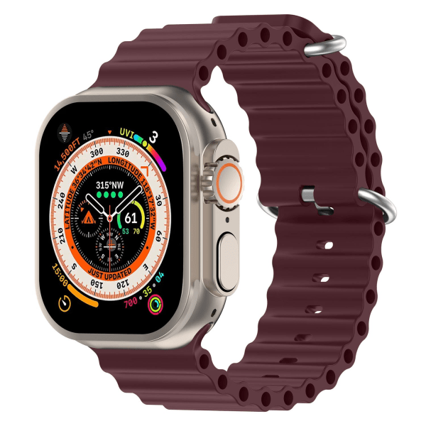 Apple Watch kompatibelt Wave Armband Silikon VINRÖD 42/44/45/49 mm Vin, röd