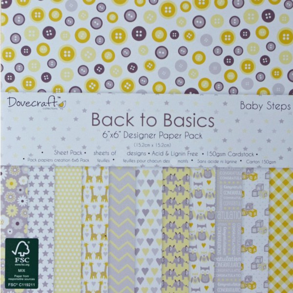 12 papper Dovecraft - Back to Basics - Baby Steps - 15 X 15 cm.