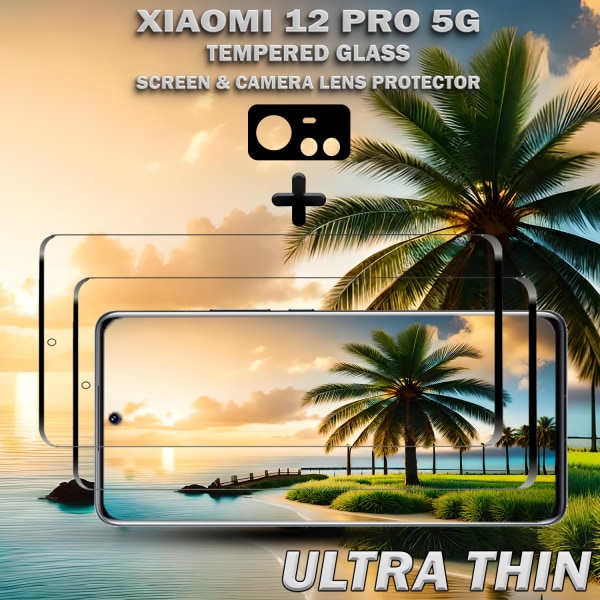 2-Pack Xiaomi 12 Pro (5G) Skärmskydd & 1-Pack linsskydd - Härdat Glas 9H - Super kvalitet 3D