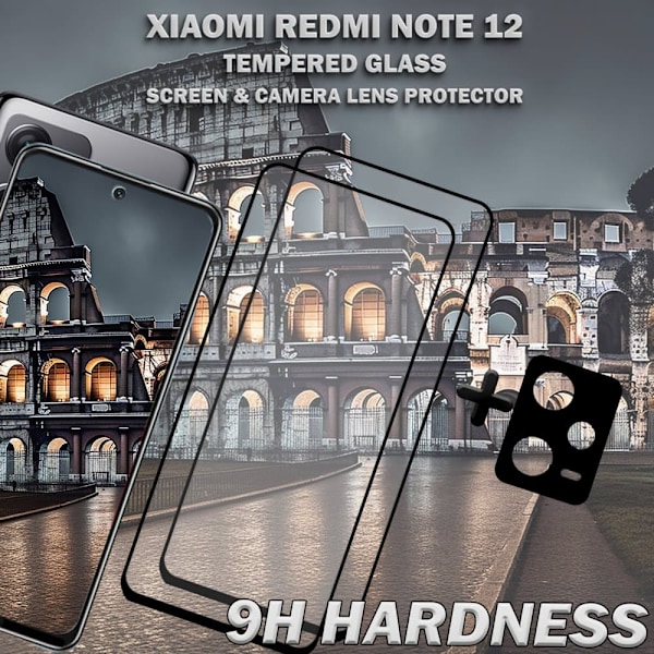 2-Pack XIAOMI REDMI NOTE 12 Näytönsuoja & 1-Pack linssinsuoja - Karkaistu Lasi 9H - Super laatu 3D