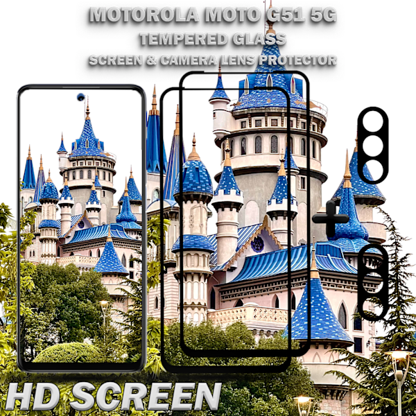 2-Pack Motorola Moto G51 (5G) Skärmskydd & 2-Pack linsskydd - Härdat Glas 9H - Super kvalitet 3D