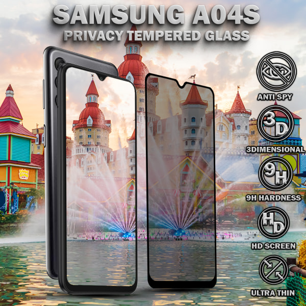 1-Pack Privacy Skärmskydd For Samsung A04S - Härdat Glas 9H - Super Kvalitet 3D