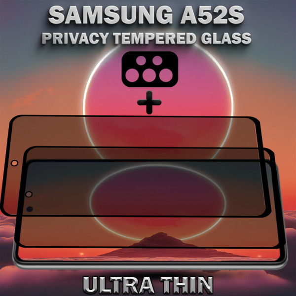 2-Pack Privacy Samsung A52S Skärmskydd & 1-Pack linsskydd - Härdat Glas 9H - Super kvalitet 3D