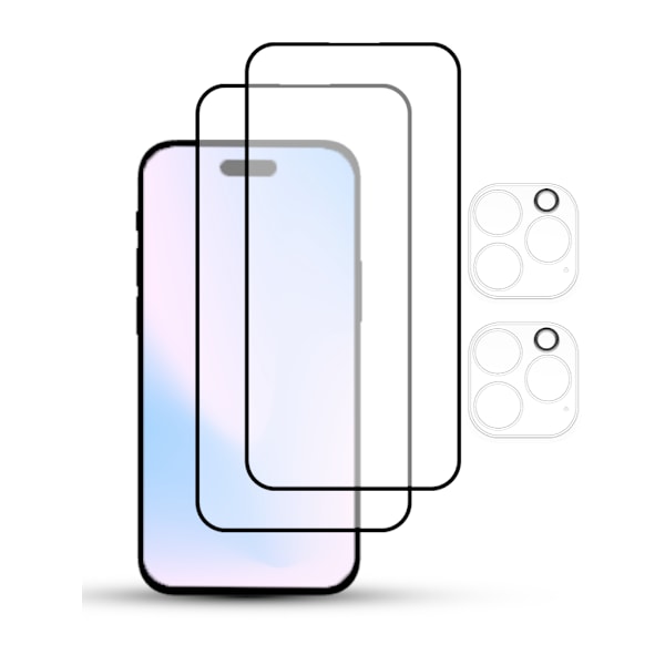 2-Pack IPHONE 14 PRO MAX SCREEN & 2 LENS Skärmskydd - Härdat Glas 9H - Super kvalitet 3D