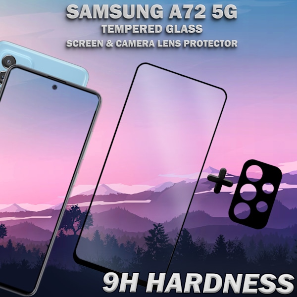 1-Pack SAMSUNG A72 Skærmbeskyttelse & 1-Pack linsebeskyttelse - Hærdet Glas 9H - Super kvalitet 3D