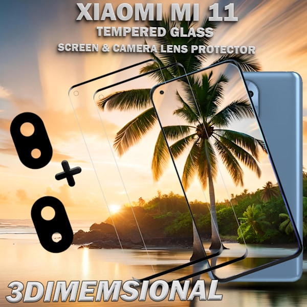 2-Pack Xiaomi Mi 11 Skärmskydd & 2-Pack linsskydd - Härdat Glas 9H - Super kvalitet 3D