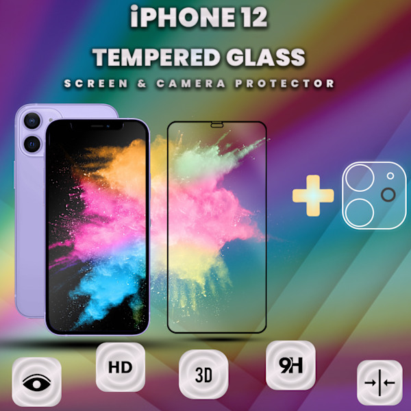 1-Pack IPHONE 12 Skærmbeskyttelse & 1-Pack linsebeskyttelse - Hærdet Glas 9H - Super kvalitet 3D