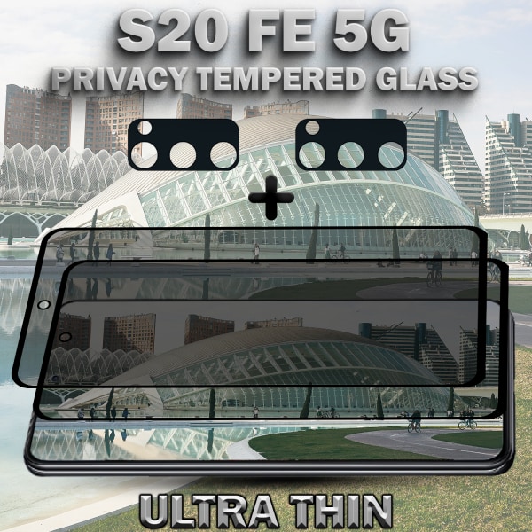 2-Pack Privacy SAMSUNG S20 FE 5G Skärmskydd & 2-Pack linsskydd - Härdat Glas 9H - Super kvalitet 3D