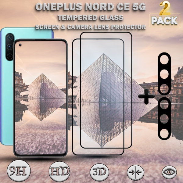2-Pack OnePlus Nord CE 5G & 2-Pack linsskydd - Härdat Glas 9H - Super kvalitet 3D