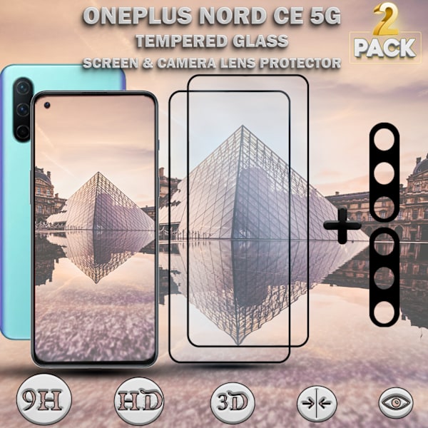 2-Pack OnePlus Nord CE 5G & 2-Pack linsskydd - Härdat Glas 9H - Super kvalitet 3D