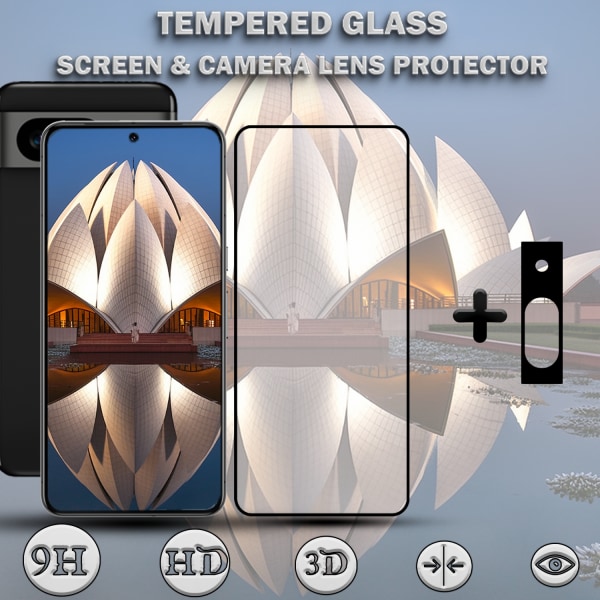 1-Pack GOOGLE PIXEL 8 Skärmskydd & 1-Pack linsskydd - Härdat Glas 9H - Super kvalitet 3D