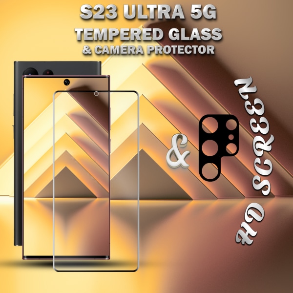 1-Pack Samsung S23 Ultra (5G) Skärmskydd & 1-Pack linsskydd - Härdat Glas 9H - Super kvalitet 3D