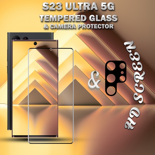 1-Pack SAMSUNG S23 ULTRA Skærmbeskyttelse & 1-Pack linsebeskyttelse - Hærdet Glas 9H - Super kvalitet 3D