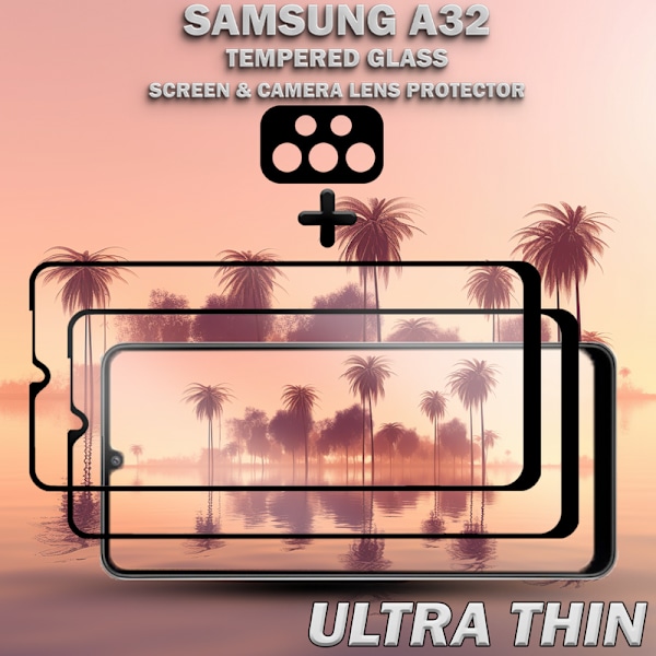 2-Pack SAMSUNG A32 Skærmbeskyttelse & 1-Pack linsebeskyttelse - Hærdet Glas 9H - Super kvalitet 3D