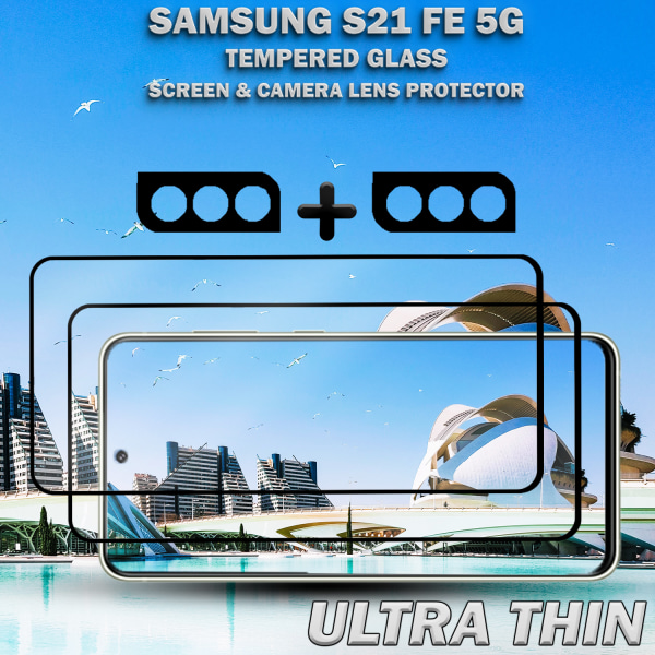 2-Pack Samsung S21 FE (5G) Skärmskydd & 2-Pack linsskydd - Härdat Glas 9H - Super kvalitet 3D