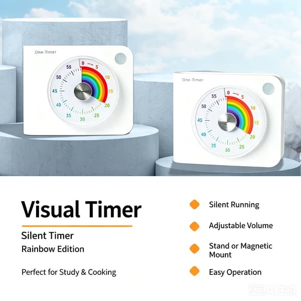 Visuel nedtællingstimer med regnbue-display – magnetisk terning, 60 minutter, til klasseværelser og tidsstyring
