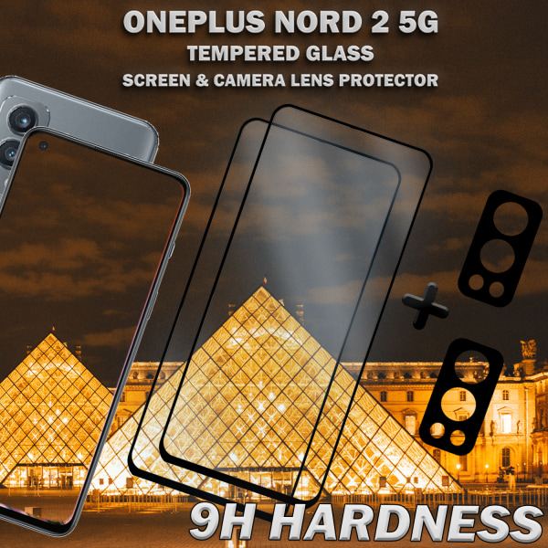2-Pack OnePlus Nord 2 5G & 2-Pack linsskydd - Härdat Glas 9H - Super kvalitet 3D