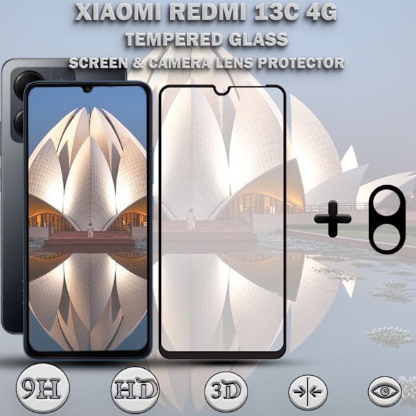 1-Pack XIAOMI REDMI 13C Näytönsuoja & 1-Pack linssinsuoja - Karkaistu Lasi 9H - Super laatu 3D