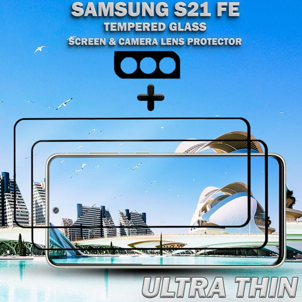 2-Pack SAMSUNG S21 FE Skærmbeskyttelse & 1-Pack linsebeskyttelse - Hærdet Glas 9H - Super kvalitet 3D