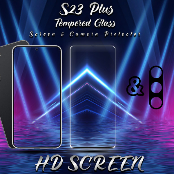 1-Pack Samsung S23 Plus Skärmskydd & 1-Pack linsskydd - Härdat Glas 9H - Super kvalitet 3D