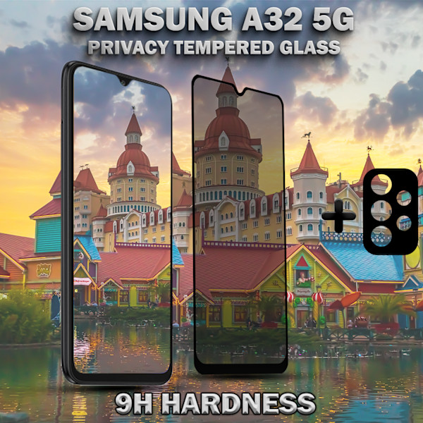 1-Pack Privacy Samsung A32 (5G) Skärmskydd & 1-Pack linsskydd - Härdat Glas 9H - Super kvalitet 3D