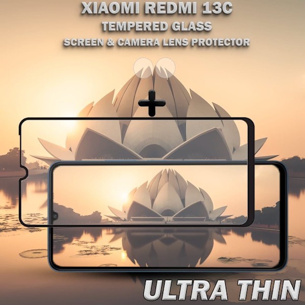 1-Pack XIAOMI REDMI 13C Skærmbeskyttelse & 1-Pack linsebeskyttelse - Hærdet Glas 9H - Super kvalitet 3D