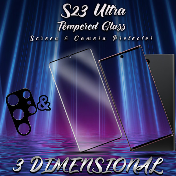 1-Pack SAMSUNG S23 ULTRA Skærmbeskyttelse & 1-Pack linsebeskyttelse - Hærdet Glas 9H - Super kvalitet 3D