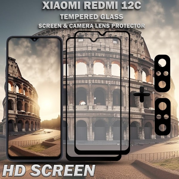 2-Pack XIAOMI REDMI 12C Näytönsuoja & 2-Pack linssinsuoja - Karkaistu Lasi 9H - Super laatu 3D