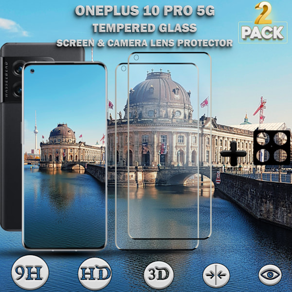 2-Pack ONEPLUS 10 PRO Näytönsuoja & 1-Pack linssinsuoja - Karkaistu Lasi 9H - Super laatu 3D