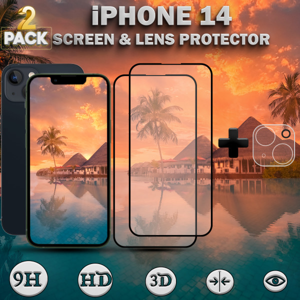 2-Pack iPhone 14 Skærmbeskyttelse & 1-Pack linsebeskyttelse - Hærdet Glas 9H - Super kvalitet 3D