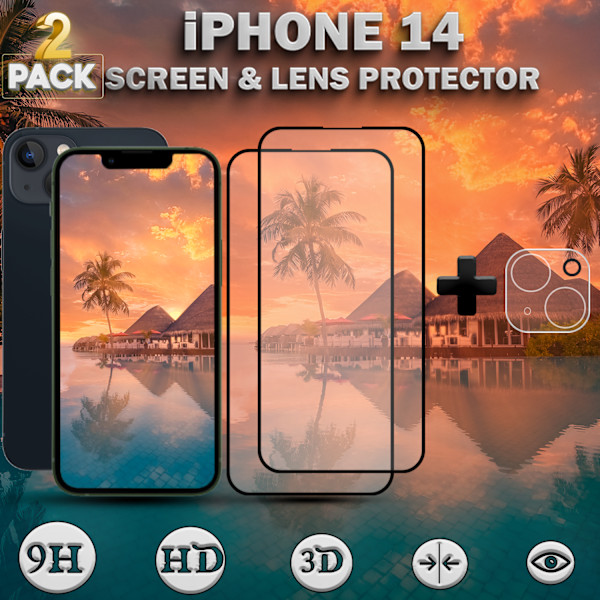 2-Pack iPhone 14 Skärmskydd & 1-Pack linsskydd - Härdat Glas 9H - Super kvalitet 3D