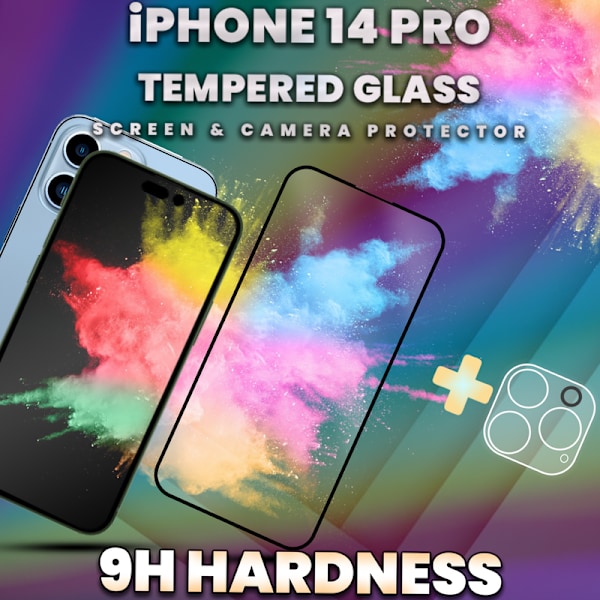 iPhone 14 Pro - skärmskydd & linsskydd - härdat glas 9H - 3D