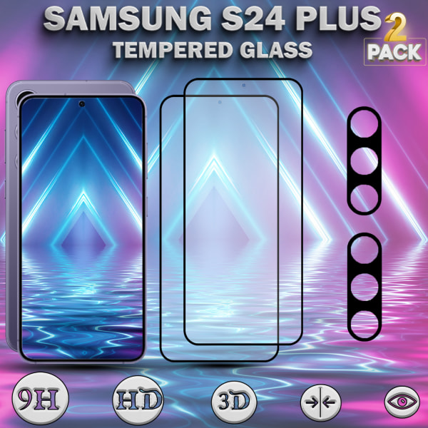 2-Pack SAMSUNG S24 PLUS Skärmskydd & 2-Pack linsskydd - Härdat Glas 9H - Super kvalitet 3D