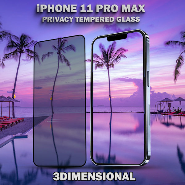 1-Pack Privacy Skärmskydd For iPhone 11 Pro Max - Härdat Glas 9H - Super Kvalitet 3D