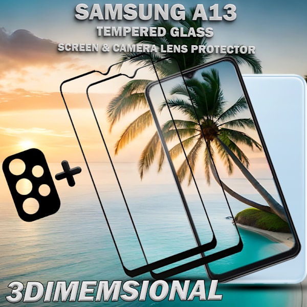 2-Pack Samsung A13 Skärmskydd & 1-Pack linsskydd - Härdat Glas 9H - Super kvalitet 3D