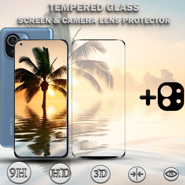 1-Pack XIAOMI MI 11 LITE 5G Skärmskydd & 1-Pack linsskydd - Härdat Glas 9H - Super kvalitet 3D