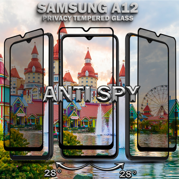 1-Pack Privacy Skärmskydd For Samsung A12 - Härdat Glas 9H - Super Kvalitet 3D