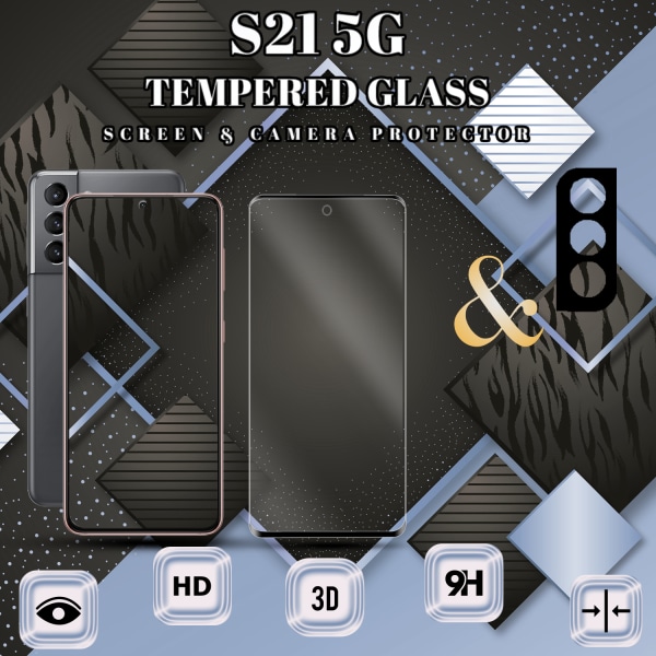 1-Pack Samsung S21 (5G) Skärmskydd & 1-Pack linsskydd - Härdat Glas 9H - Super kvalitet 3D