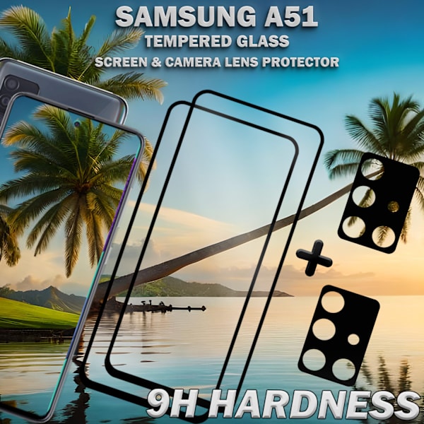 2-Pack SAMSUNG A51 Skærmbeskyttelse & 2-Pack linsebeskyttelse - Hærdet Glas 9H - Super kvalitet 3D