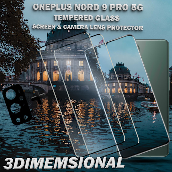 2-Pack OnePlus 9 Pro 5G & 1-Pack linsskydd - Härdat Glas 9H - Super kvalitet 3D