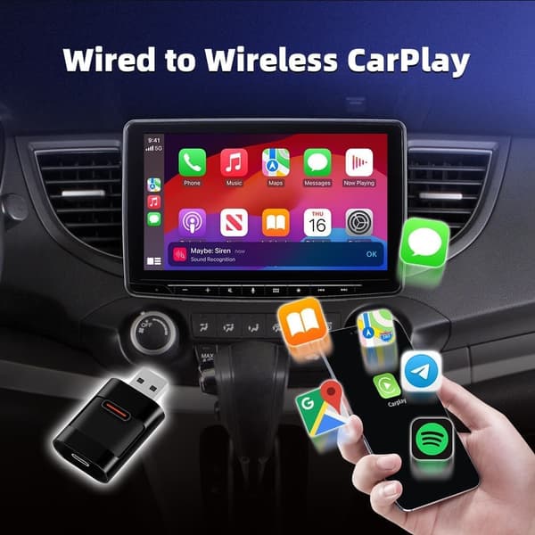 Langaton sovitin CarPlay ja Android Auto -järjestelmille USB- ja Type-C -porteilla