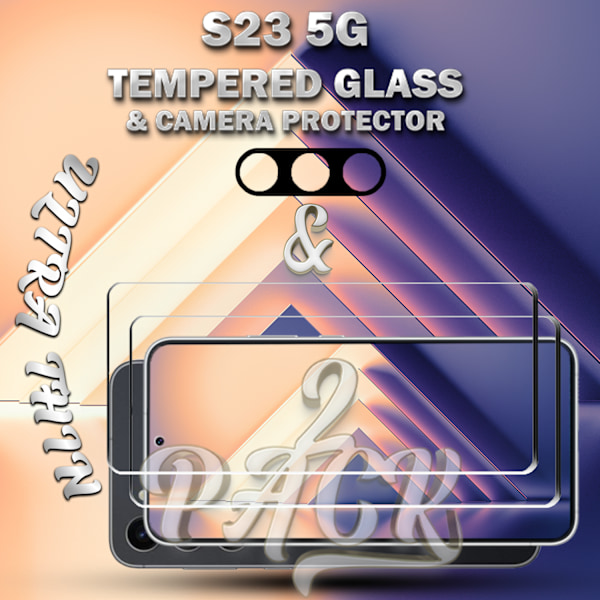 2-Pack Samsung S23 (5G) Skärmskydd & 1-Pack linsskydd - Härdat Glas 9H - Super kvalitet 3D