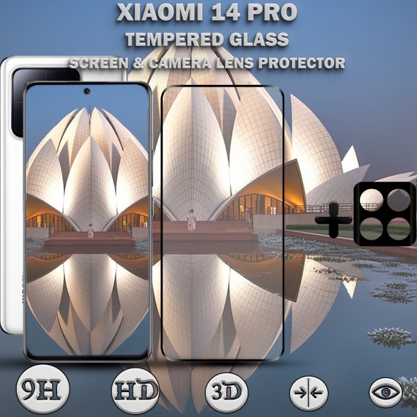 1-Pack XIAOMI 14 PRO Skärmskydd & 1-Pack linsskydd - Härdat Glas 9H - Super kvalitet 3D