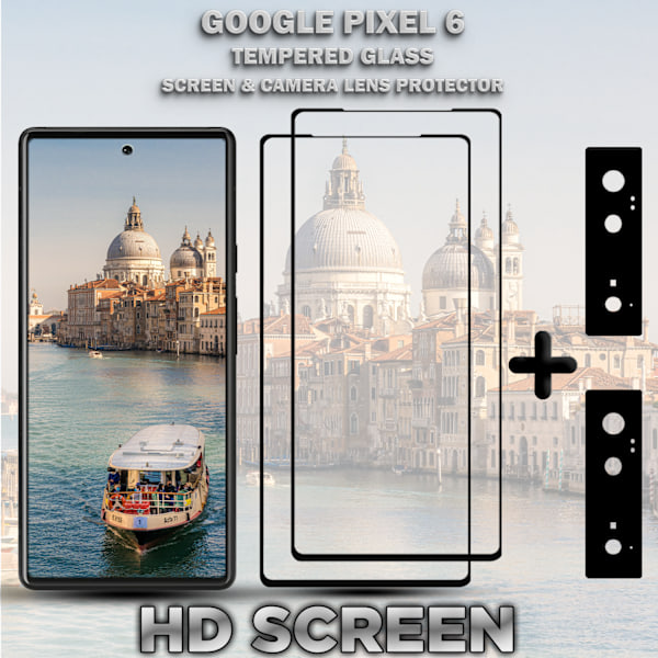 2-Pack GOOGLE PIXEL 6 Skärmskydd & 2-Pack linsskydd - Härdat Glas 9H - Super kvalitet 3D