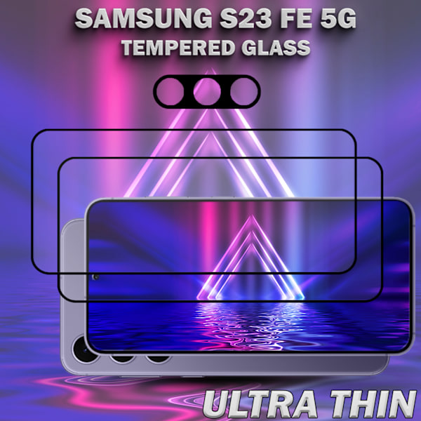 2-Pack SAMSUNG S23 FE Näytönsuoja & 1-Pack linssinsuoja - Karkaistu Lasi 9H - Super laatu 3D