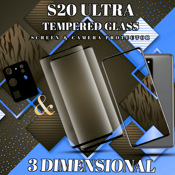 2-Pack SAMSUNG S20 ULTRA Skærmbeskyttelse & 1-Pack linsebeskyttelse - Hærdet Glas 9H - Super kvalitet 3D