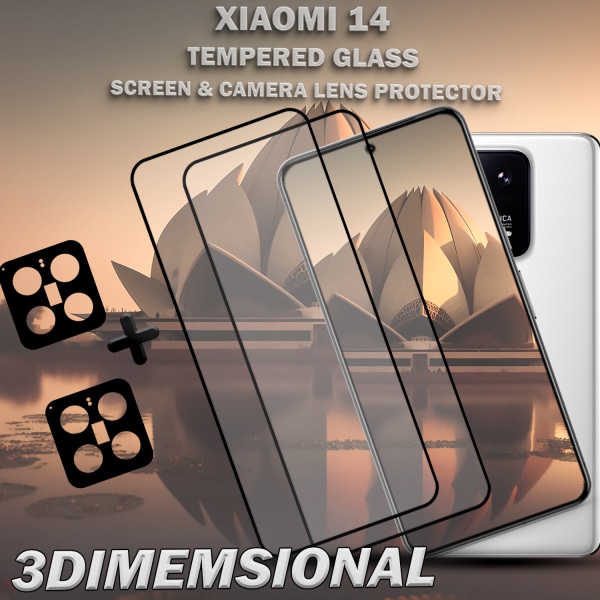 2-Pack XIAOMI 14 Skärmskydd & 2-Pack linsskydd - Härdat Glas 9H - Super kvalitet 3D
