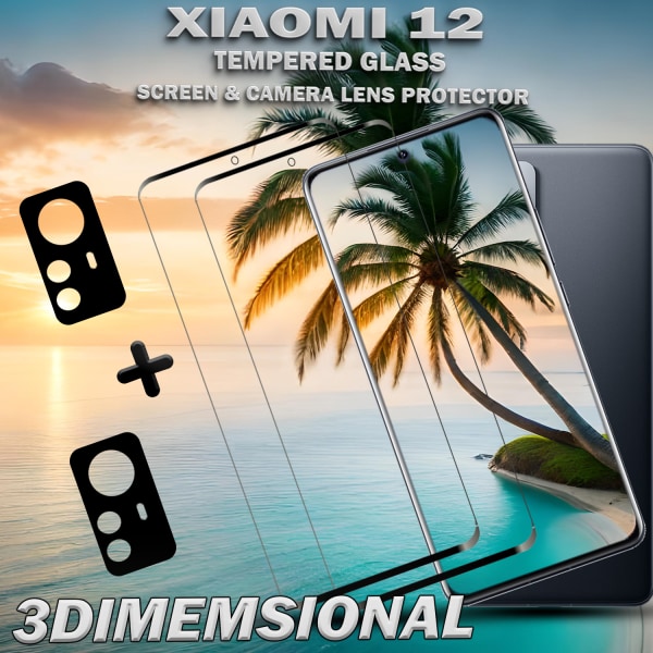 2-Pack Xiaomi 12 Skärmskydd & 2-Pack linsskydd - Härdat Glas 9H - Super kvalitet 3D