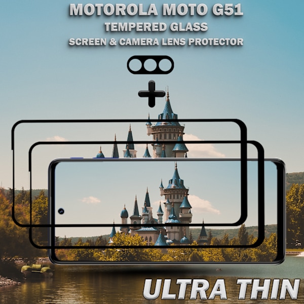 2-Pack MOTOROLA MOTO G51 Skærmbeskyttelse & 1-Pack linsebeskyttelse - Hærdet Glas 9H - Super kvalitet 3D