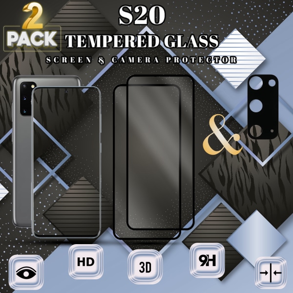 2-Pack Samsung S20 Skärmskydd & 1-Pack linsskydd - Härdat Glas 9H - Super kvalitet 3D